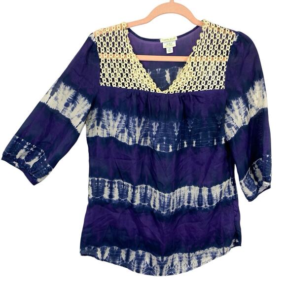 Calypso St Barth Target Silk Crochet Top Size XS Sheer Deep Purple Tie Dye - Picture 1 of 9